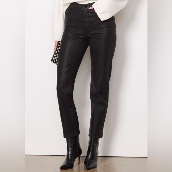 Good American Coated Good Classic 5PKT Black Denim Womens Size 6/28 26” Inseam - Picture 1 of 9